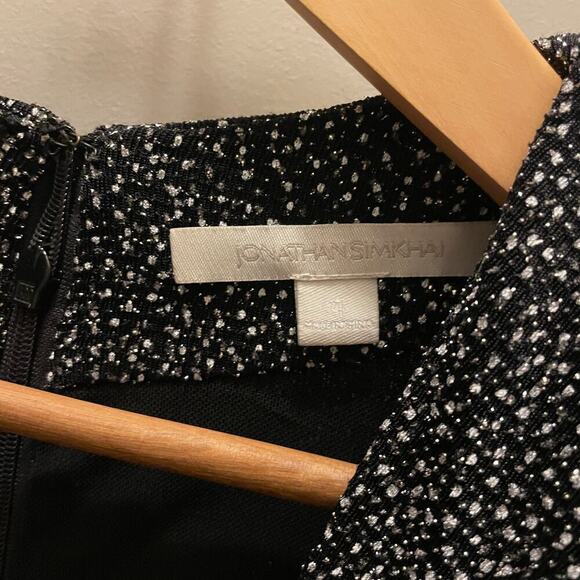 Jonathan Simkhai Glitter Mesh Jersey V Neck Mini Dress | 4 Gunmetal MSRP $800 - Picture 12 of 13